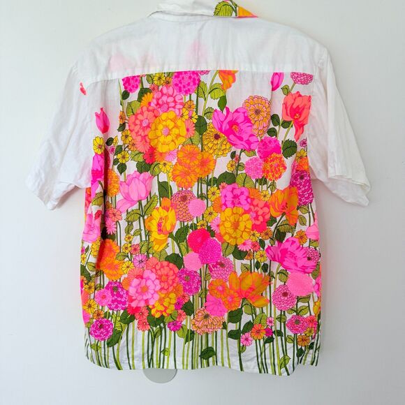 VTG Pomare Tahiti White Floral Hawaiian Shirt Short Sleeve Unisex Button Down L - Picture 2 of 6